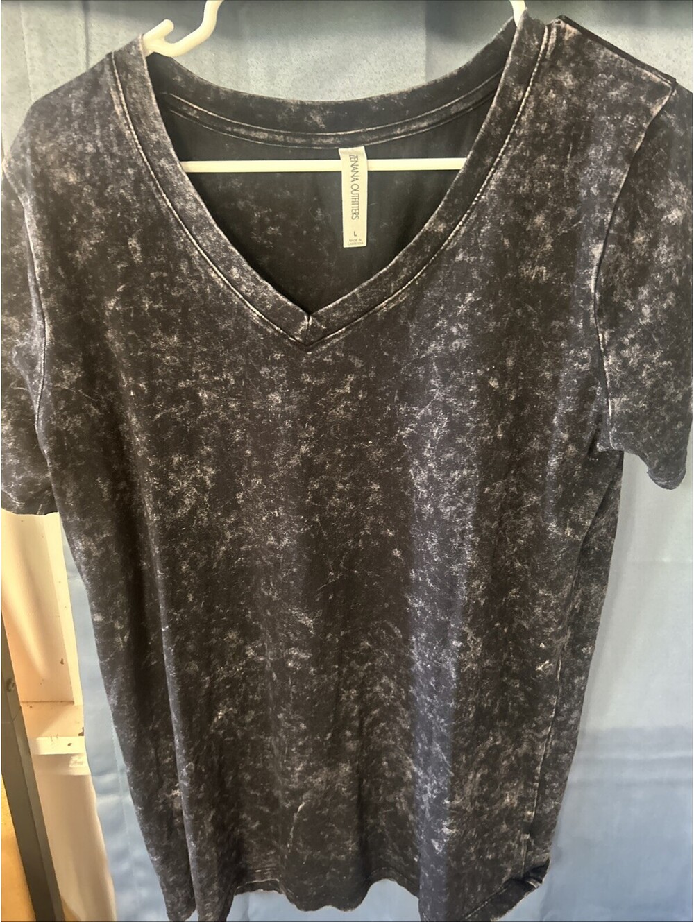 Zenana Outfitters Mineral Wash V-neck Tunic Tee Split Hem Sz Large